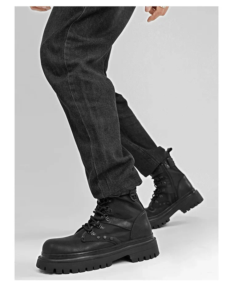 Men's boots 2025 autumn retro British style black workwear boots casual short boots versatile thick soled motorcycle boots