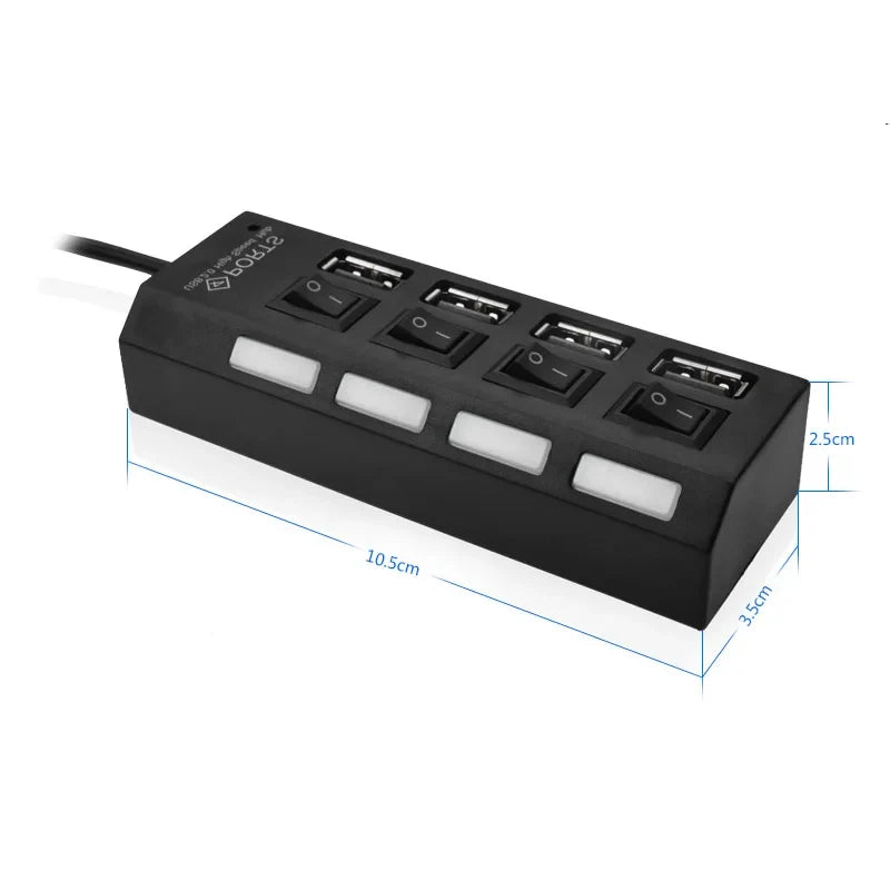 High Speed 4/7 Ports USB HUB 2.0 Adapter Expander Multi USB Splitter Multiple Extender with LED Lamp Switch for PC Laptop