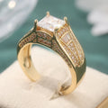 Aesthetic Inlaid White CZ Women's Ring Dazzling Gold Color Geometry Daily Wear Party Jewelry Anniversary Gift