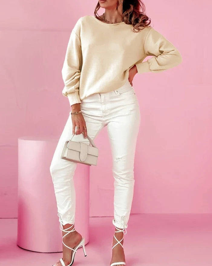 Sexy Elegant Round Neck Bowknot Decor Hollow Out Sweatshirt T-Shirt Pullover Tops 2025 Autumn Winter Spring New Fashion Casual