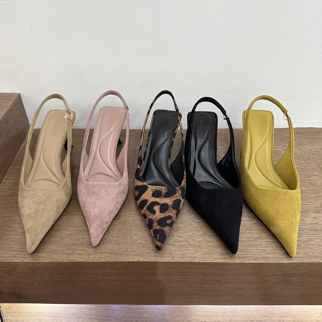 Summer Slip On Leopard Women Sandals Shoes Fashion Pointed Toe High Heel Stripper Party Ladies Sandalias Shoes