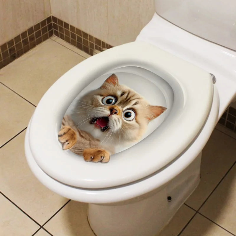 1pc PVC Water Resistant Novelty Toilet Seat Cat Dog Toilet Sticker Wall Stickers Animal /Wc Accessories For Home Bathroom Decor