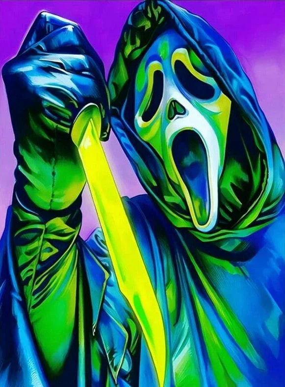 Neon Scream Ghost Face Killer with Knife 5D Full Drill Diamond Painting Kit DIY Embroidery Mosaic Horror Home Wall Decor