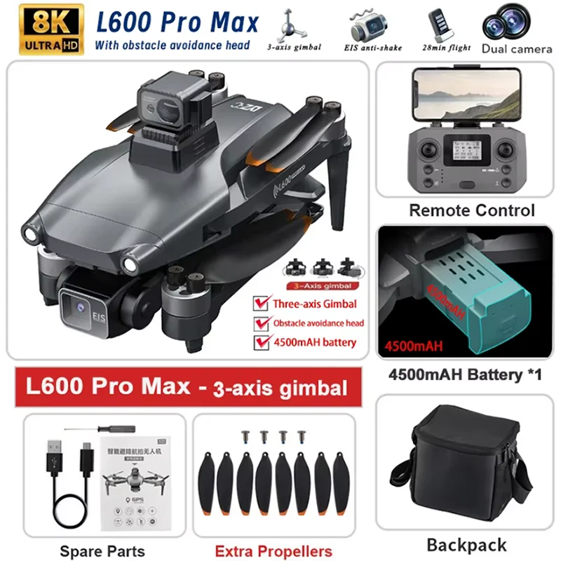 2026 4K Professional HD Dual Camera New L600 PRO MAX GPS Drone 5KM 3-Axis Gimbal 360 Obstacle Avoidance Brushless Quadcopter Toy