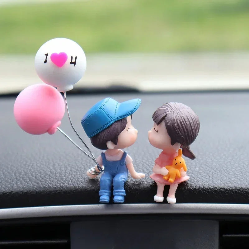 Cute Cartoon Car Decoration Accessories Couple Character Statues Balloons Car Interior Dashboard Accessories