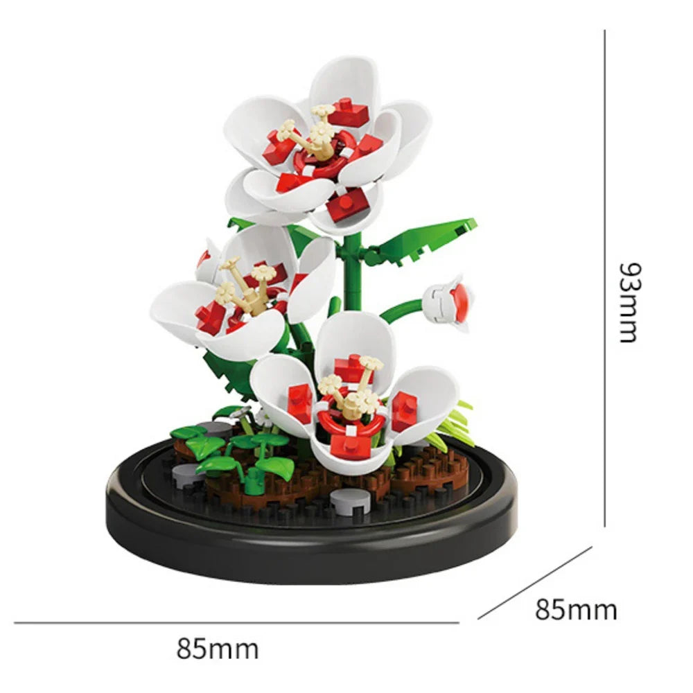 Potted Plant Micro Building Blocks Simulation Lily Rose Flower Assembling Brick Model Kids Toys Home Decoration Collection Gift