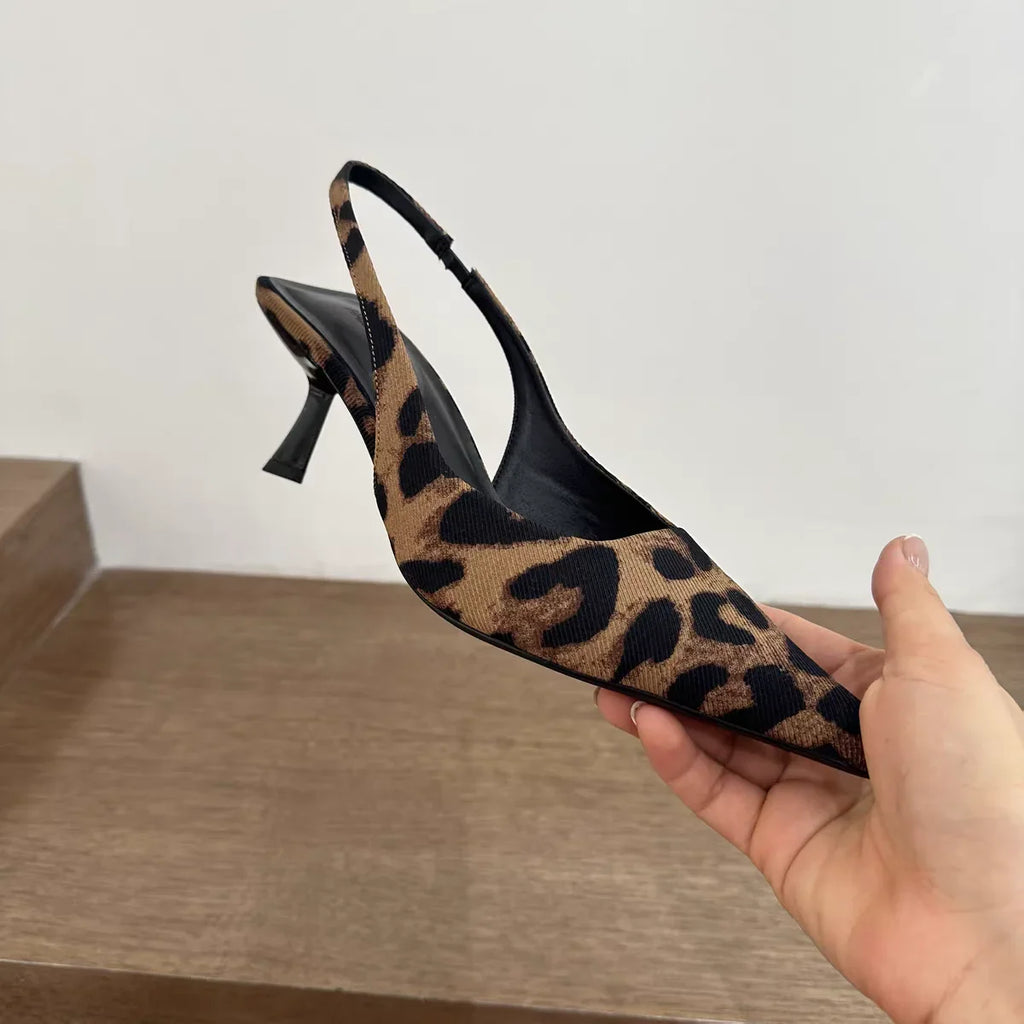 Summer Slip On Leopard Women Sandals Shoes Fashion Pointed Toe High Heel Stripper Party Ladies Sandalias Shoes