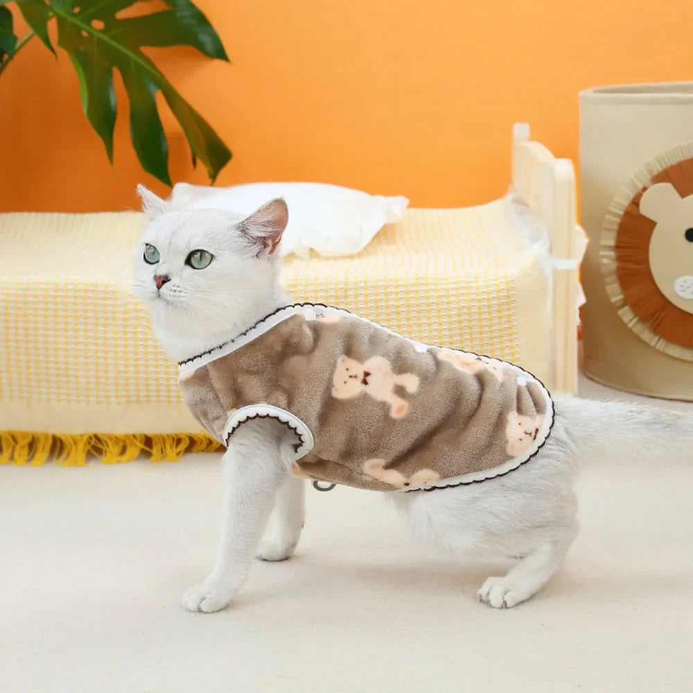 Soft Cozy Cat Clothes Kitten Cardigan Sweater Winter Warm Fleece Vest Sweatshirt for Small Dogs Puppies Jacket Coat Pet Costume