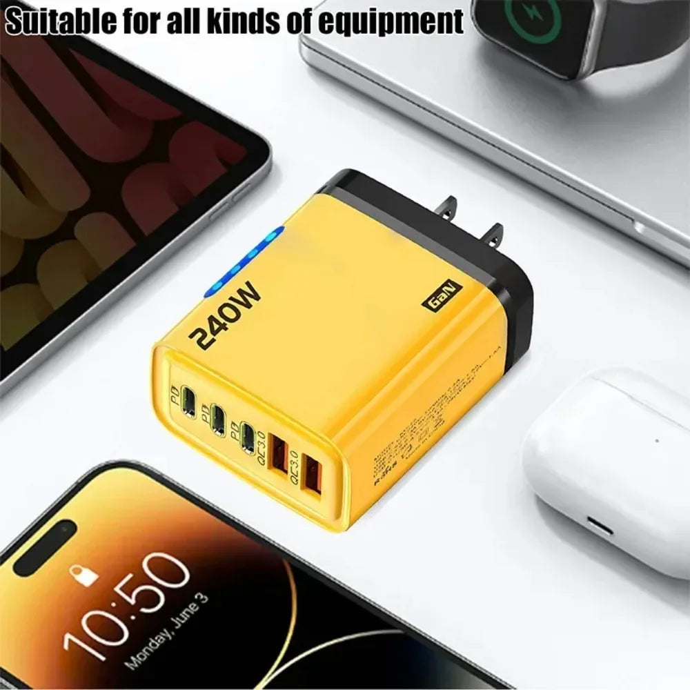 Type C USB 240W Fast Charging Charger GaN USB C Phone Charger Wall Adapter Quick Charge 3.0 With PD Cable For iPhone 17 Samsung