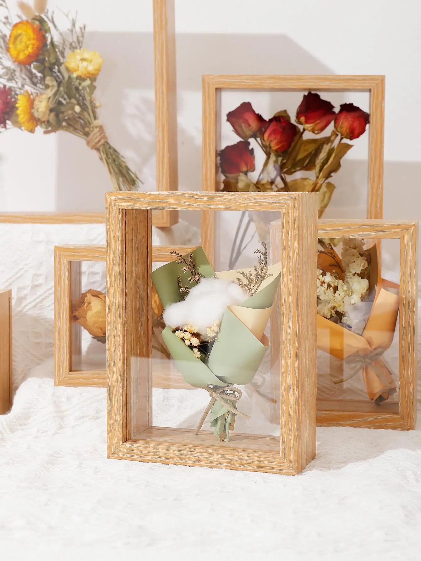 Wood Dried Flower Picture Frame Home Decor Transparent Picture Frame