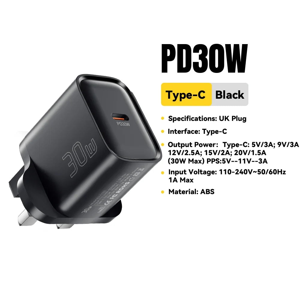 Essager Mini 30W Type C Charger PD QC3.0 Fast Type C Charger For iPhone 16 15 14 13 Pro Samsung S25 Xiaomi iPad Travel Adapter