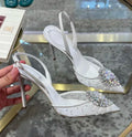White Wedding Shoes, Rhinestone Pointed Crystal Toe Sandals, New High-heeled Shoes, Sexy Single Shoes