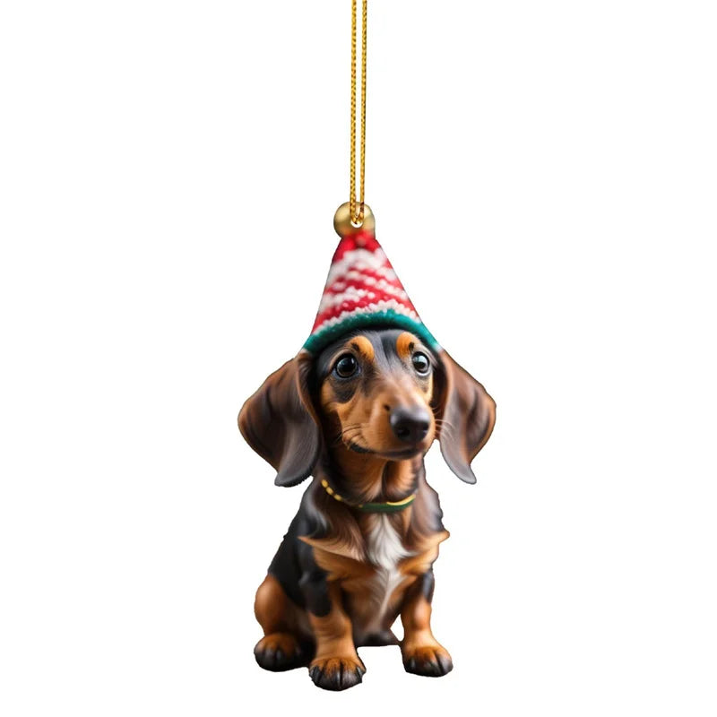 Cartoon Cute Dog Christmas Ornaments Fun Dachshund Dog Hanging Decoration Xmas Tree Graphic Design Pendant Home Car Decor