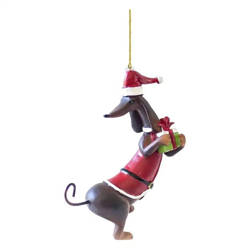 Cartoon Cute Dog Christmas Ornaments Fun Dachshund Dog Hanging Decoration Xmas Tree Graphic Design Pendant Home Car Decor