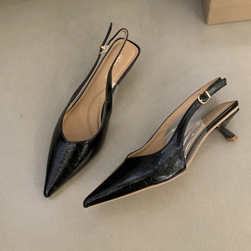 Bailamos Women Sandals Pointed Toe Elegant Low-heel Shoes Summer Fashion Slingback Woman Mules Shoes Pumps Dress Shoes