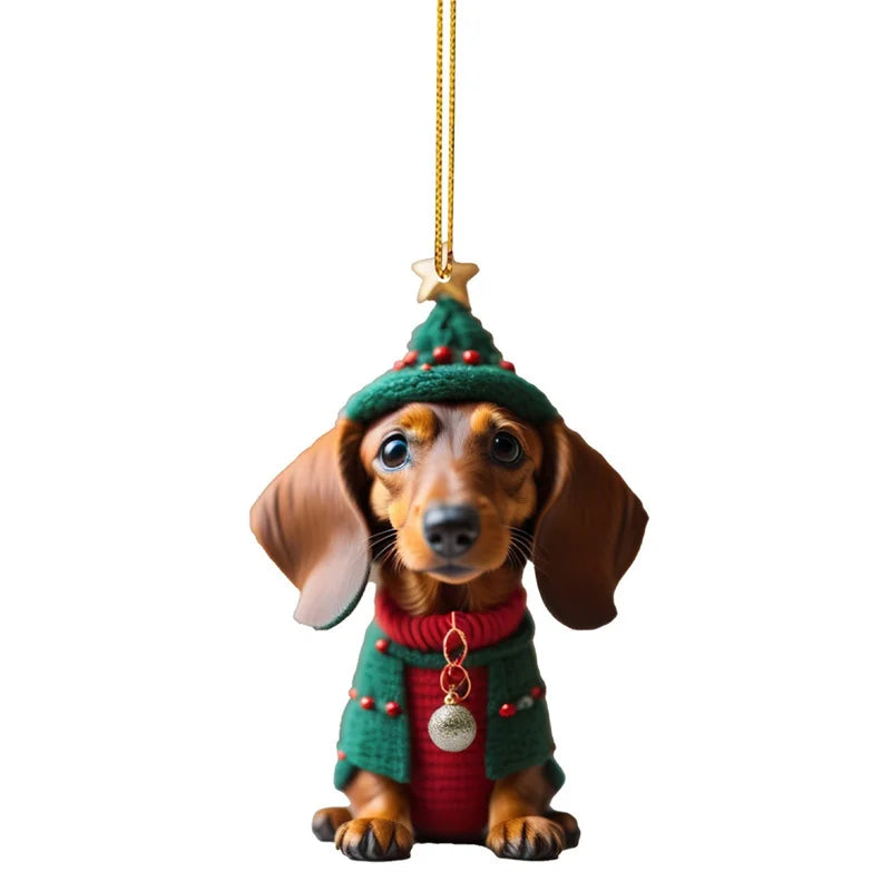 Cartoon Cute Dog Christmas Ornaments Fun Dachshund Dog Hanging Decoration Xmas Tree Graphic Design Pendant Home Car Decor