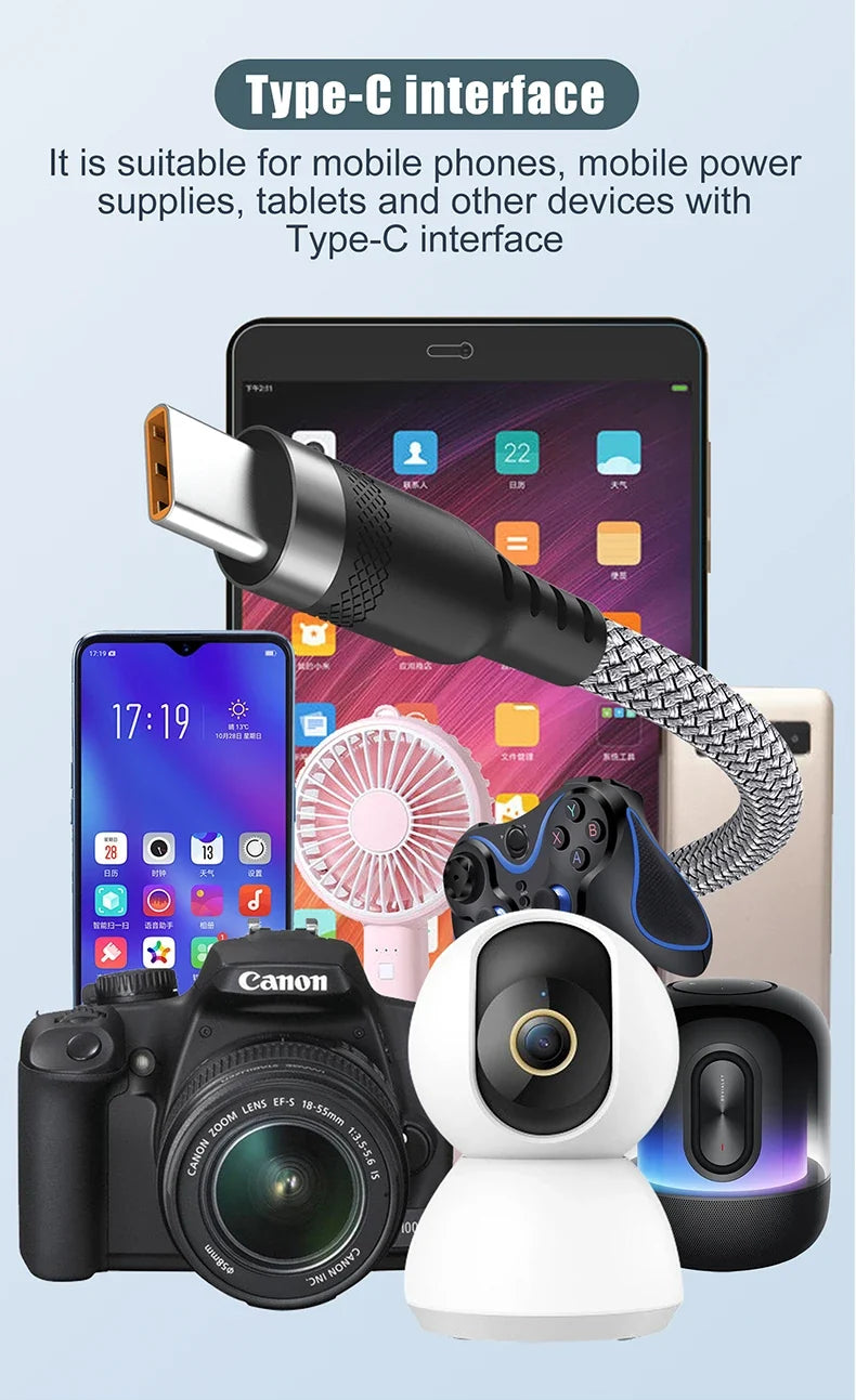 USB Type C 6A Super- Charging Cable For Huawei USB C Extended 1m 2m 3m 5m 8-Meter Cable For Xiaomi Vivo Leeco OnePlus Oppo