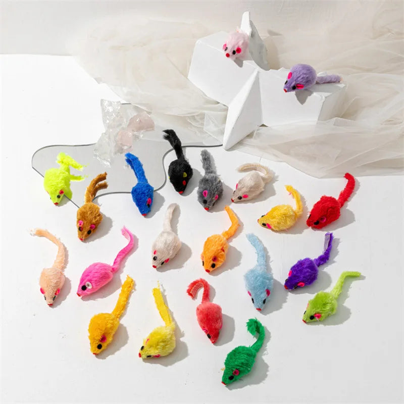 Interactive Cat Toy Realistic Mouse Shape with Rabbit Fur Feathers for Kitten Indoor Play Exercise Hunting Training