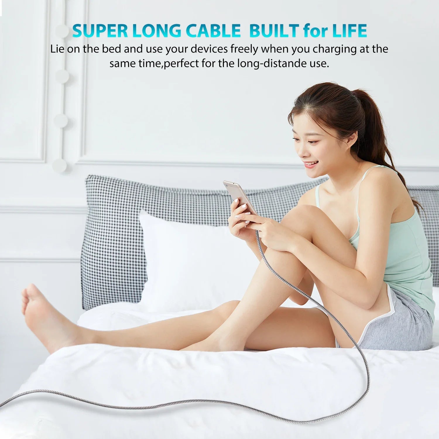 60W PD USB-C to USB-C Fast Charging Cable Nylon Braided Type-C Data Cord 1M/2M/3M/5M/8M for iPhone Samsung Xiaomi MacBook