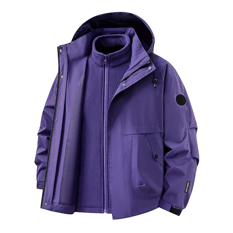 New Autumn and Winter Three in One Outdoor Jacket for Couples Warm Hooded Waterproof Two-piece Set Windbreaker Hiking Jacket