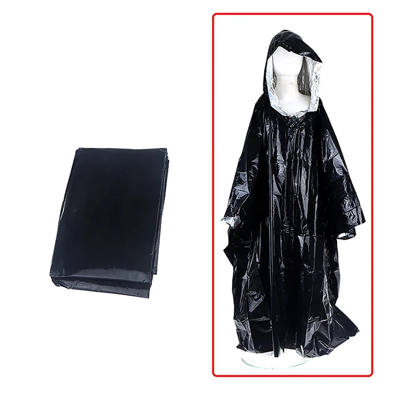 Waterproof Emergency Rain Poncho PE Thermal Blanket Raincoat Hooded Cover For Outdoor Camping Hiking Travel Motorcycle Rain Gear