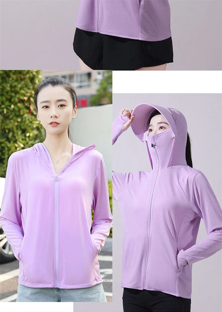 Summer Women Sun Protection Jacket Removable Brim Quick Dry Long Sleeve Anti-UV Female Hooded Hiking Jacket Beach Sweatshirt