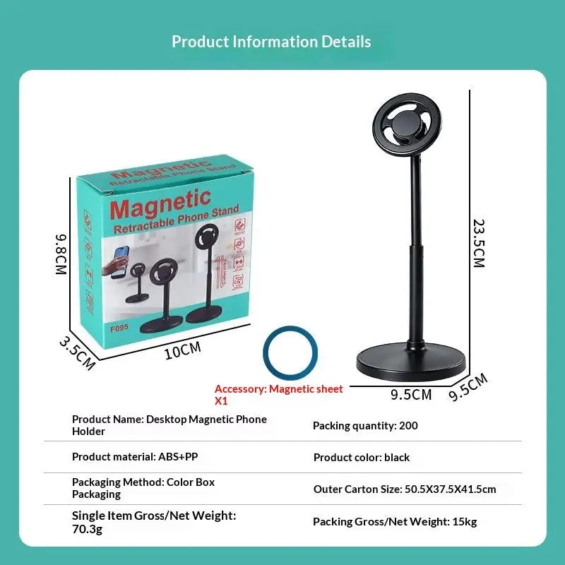 New··Adjustable Magnetic Phone Stand With Telescopic Pole And 360 Degree Rotation Desktop Holder For Compatible Smartphones