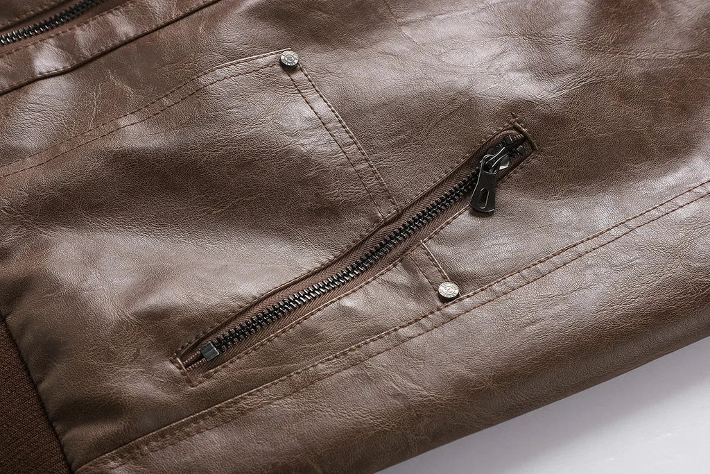 US Size Luxury Quality PU Jacket Men New Winter Faux Two-Piece Hooded Leather Jacket Casual Coat