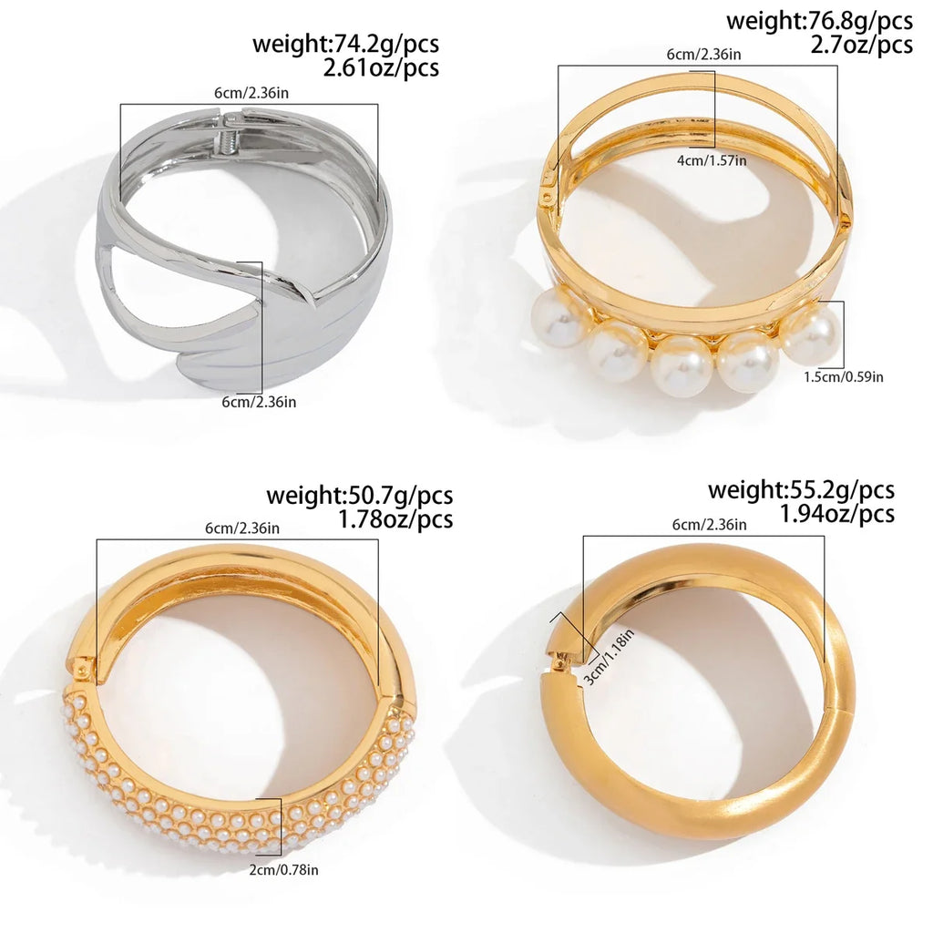 SHIXIN Design Geometric Water Drop Gold Color Wide Spring Bangles for Women Elegant Imitation Pearl Cuff Bracelets New Jewelry
