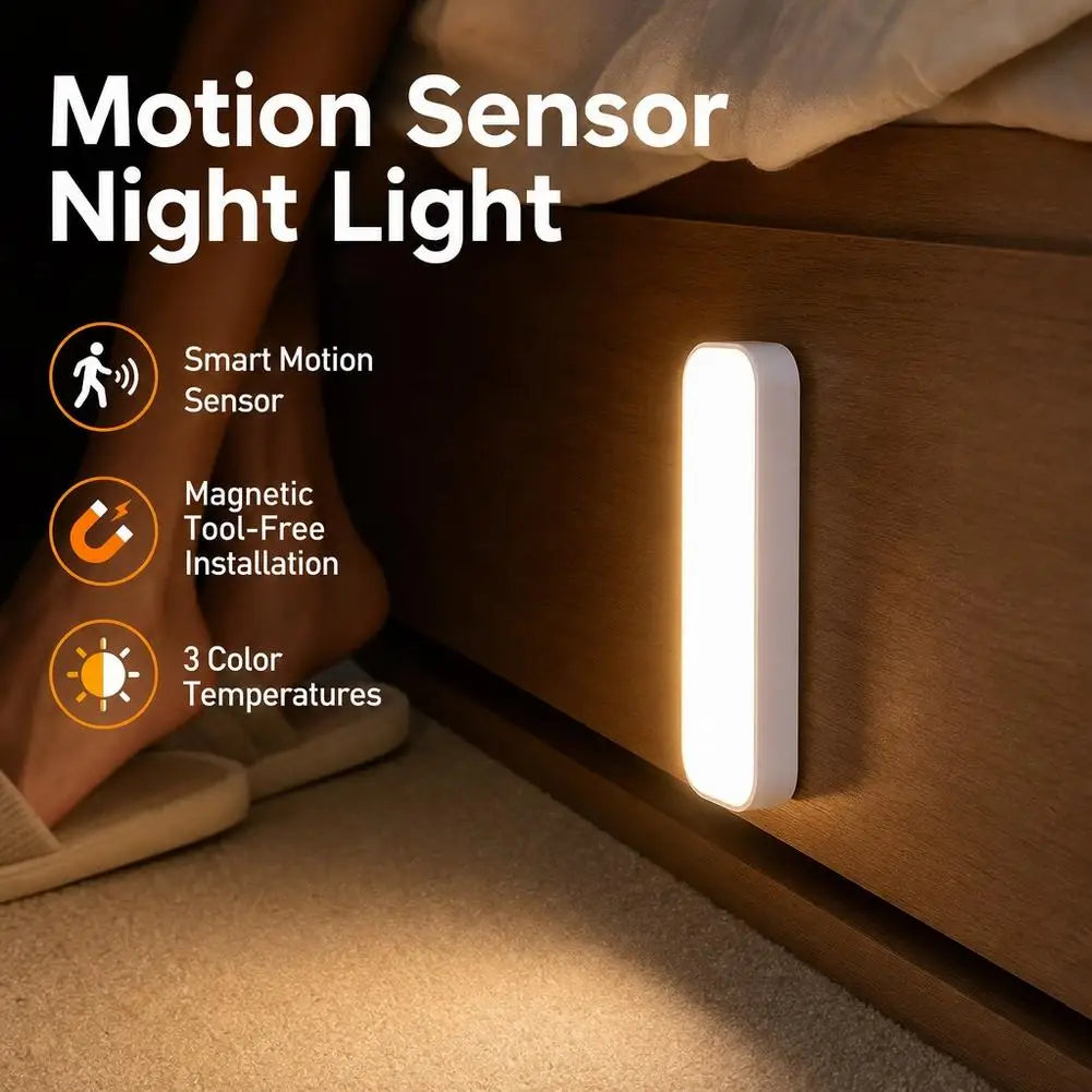 LED Motion Sensor Night Light USB Rechargeable Magnetic Under Cabinet Lighting Wireless Closet Lamp For Kitchen Wardrobe
