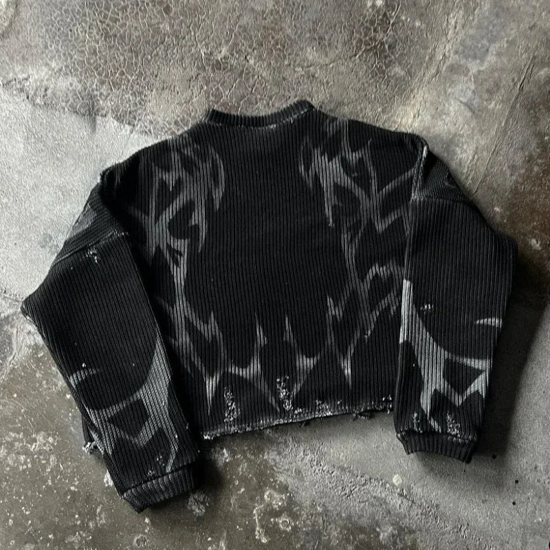 Retro long-sleeved Harajuku sweatshirt for men and women Y2K striped versatile tops punk goth high street slim pullover