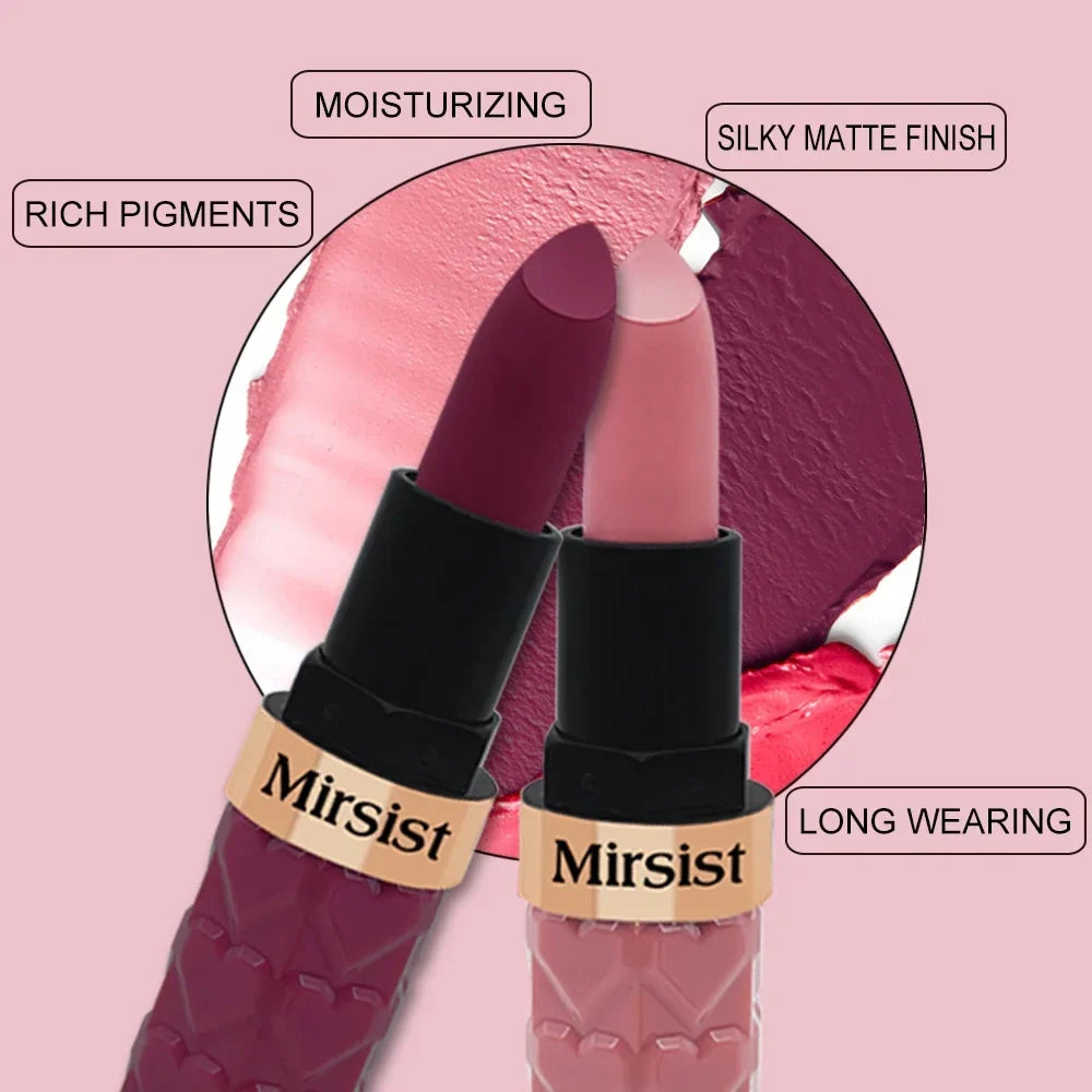 Matte Lipstick Nude Peach Brown Cherry Shades Velvety Smooth Long-Lasting Rich Pigment Waterproof Non-Stick Cup Lip Stick Makeup