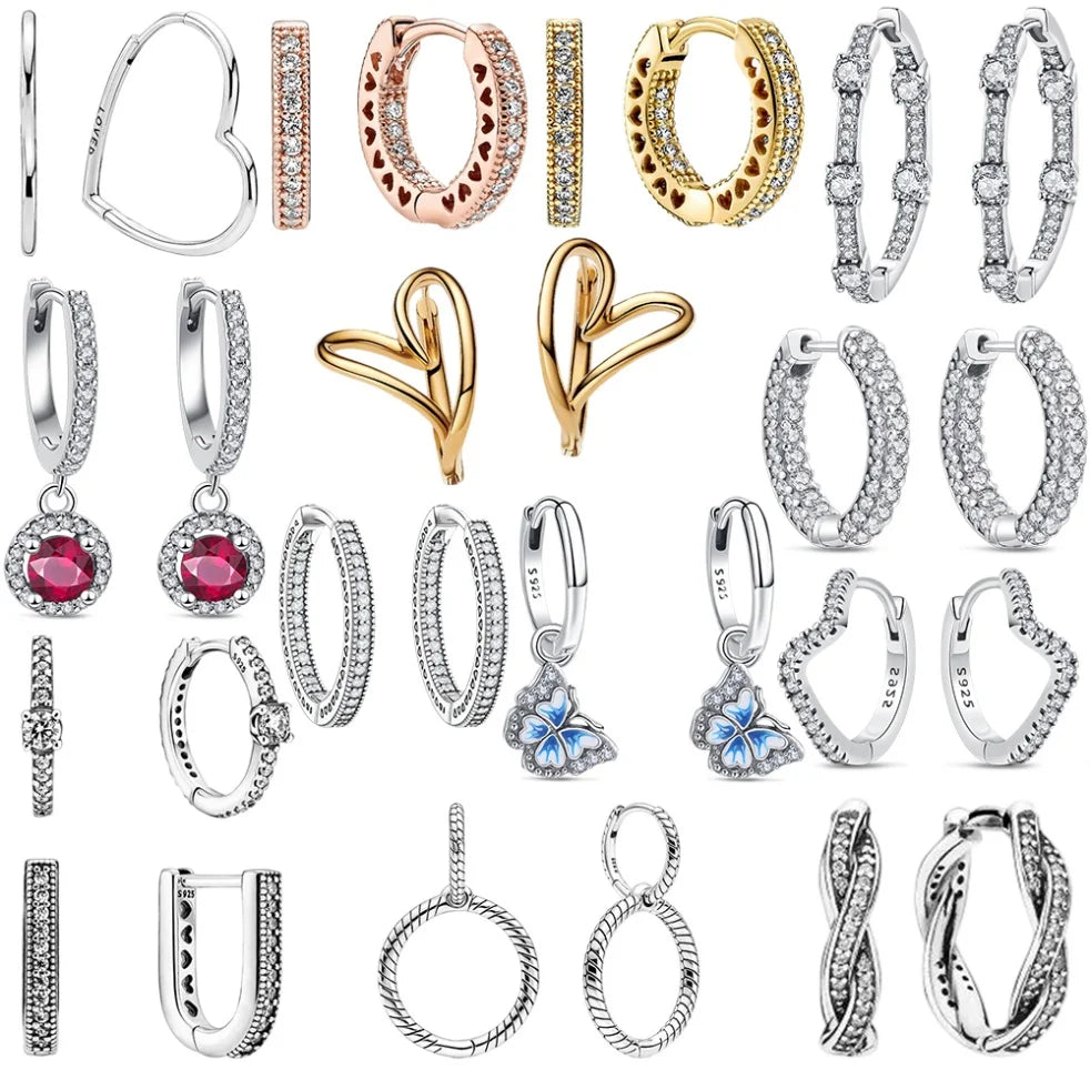 Hot Sale 925 Sterling Silver Heart Earrings Fit Original Charms Hoop Earrings For Women Girls Stud Earring Fine Jewelry Gifts