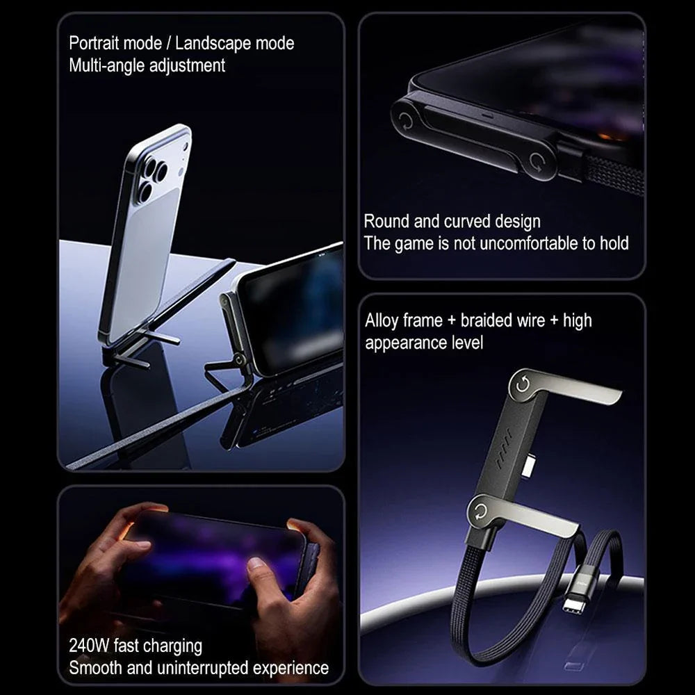 240W Super Fast Charge Type-C Foldable Charging Cable with Stand 2-in-1 Universal Data Cord for Phones Portable Charger Line