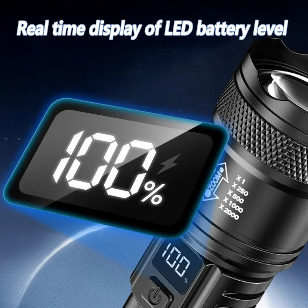 Ultra Bright LED Flashlight 2000LM Type-C Rechargeable Long Range Zoom Tactical Torch Outdoor Emergency Camping Fishing Lantern