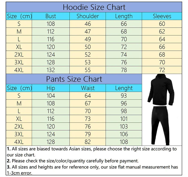 Men's Tracksuit Casual Hoodies Sweatshirts Suit Outdoors Gym Sports Jogging Clothing Autumn Winter Fashion Sweatpants 2 Pcs Sets