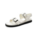 Summer Sandals Genuine Leather Yellow Footwear Flat  Heeled Roman Style Women Sandals Gladiator Buckle Strap Shoes