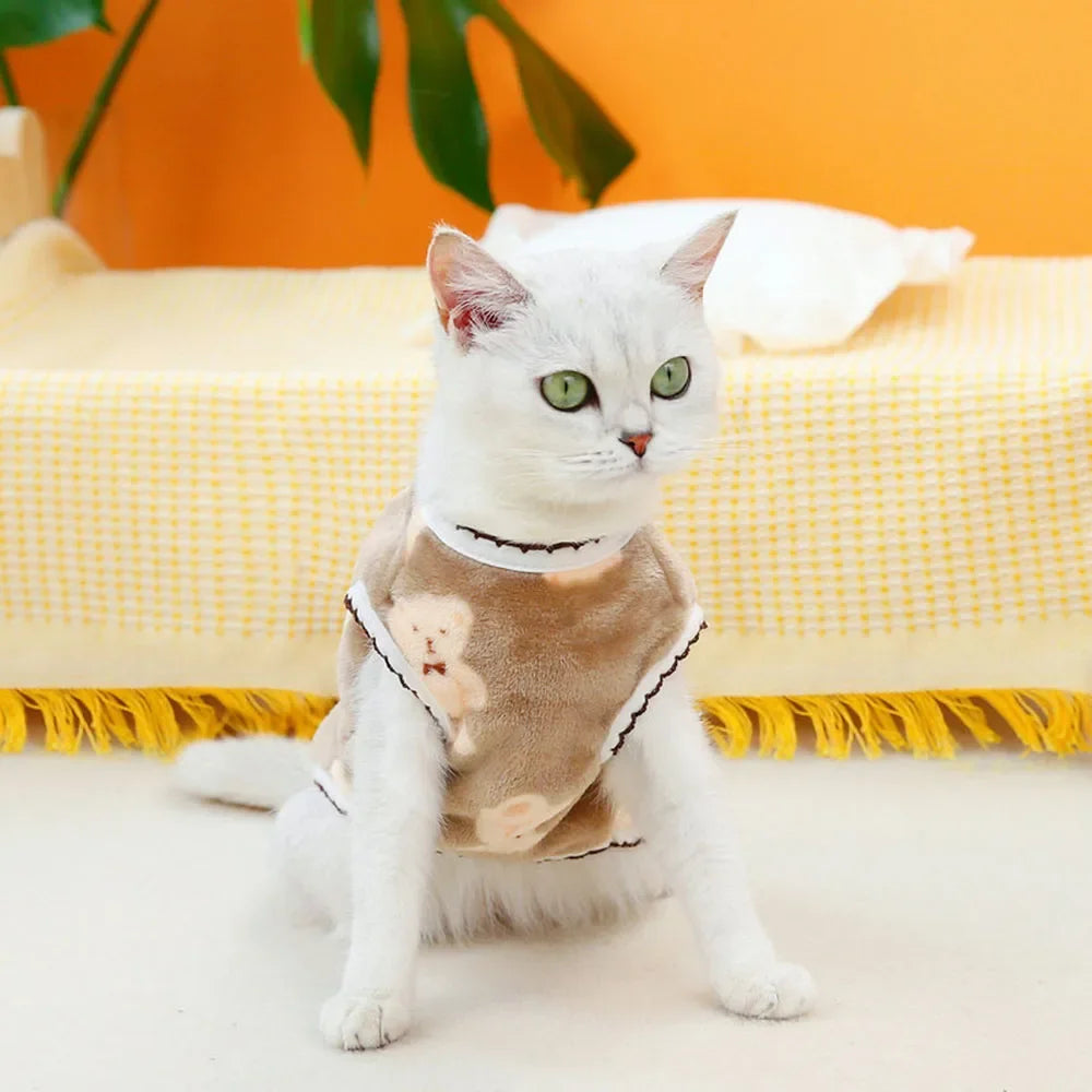 Soft Cozy Cat Clothes Kitten Cardigan Sweater Winter Warm Fleece Vest Sweatshirt for Small Dogs Puppies Jacket Coat Pet Costume