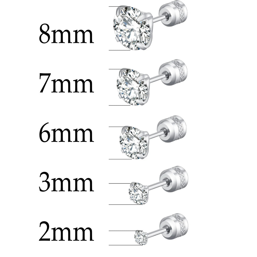 TOP 4 Color Titanium Steel Stud Earrings for Men Women CZ Zircon Screw Silver Black Rose Golden Earring Best Gift Jewelry