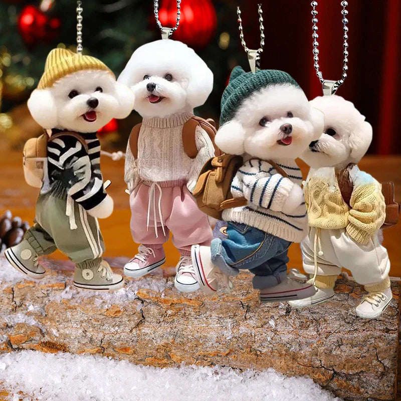 Creative Puppy Decorative Pendant Acrylic 2D Bag Key Ornaments Cute Back Schoolbag Dog Ornaments Cute Family Car Accessories.
