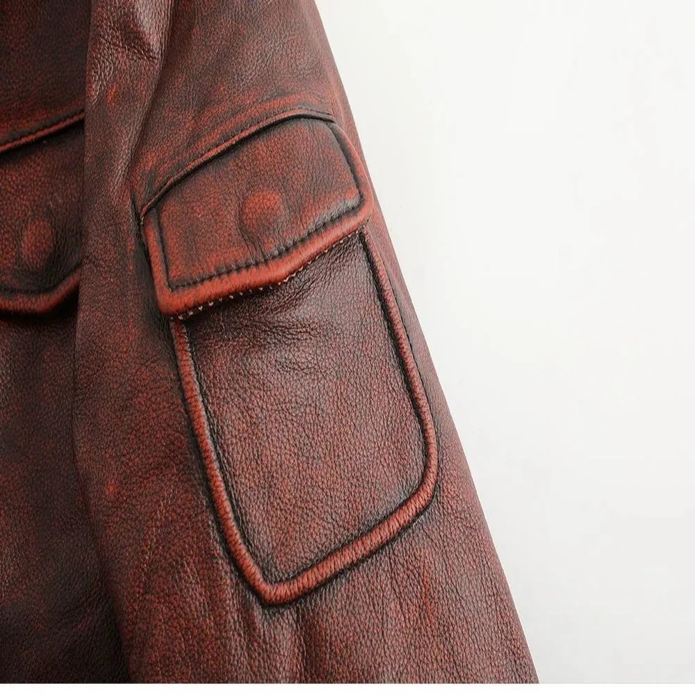 M65 Top Layer Cowhide Jacket  Fashion SlimFit Stand Collar Leisure Bomber Jacket 100% Genuine Leather Men's Vintage Short
