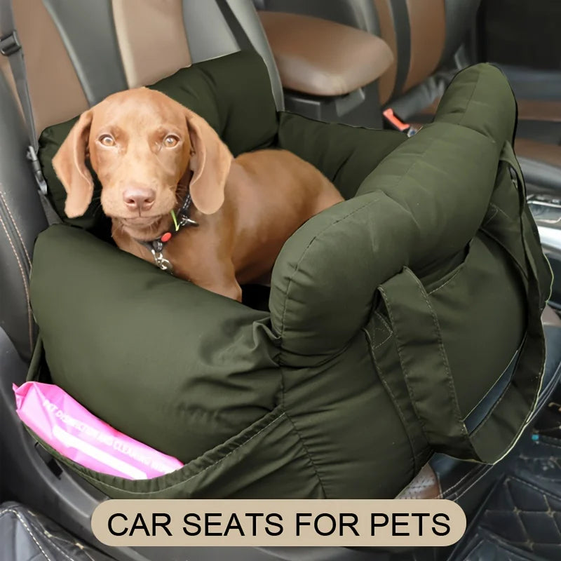 Dog Car Seat with Safety Belt - Non-Slip Pet Car Bed for Small Dogs, Washable Travel Carrier with Secure Straps for Safe Car