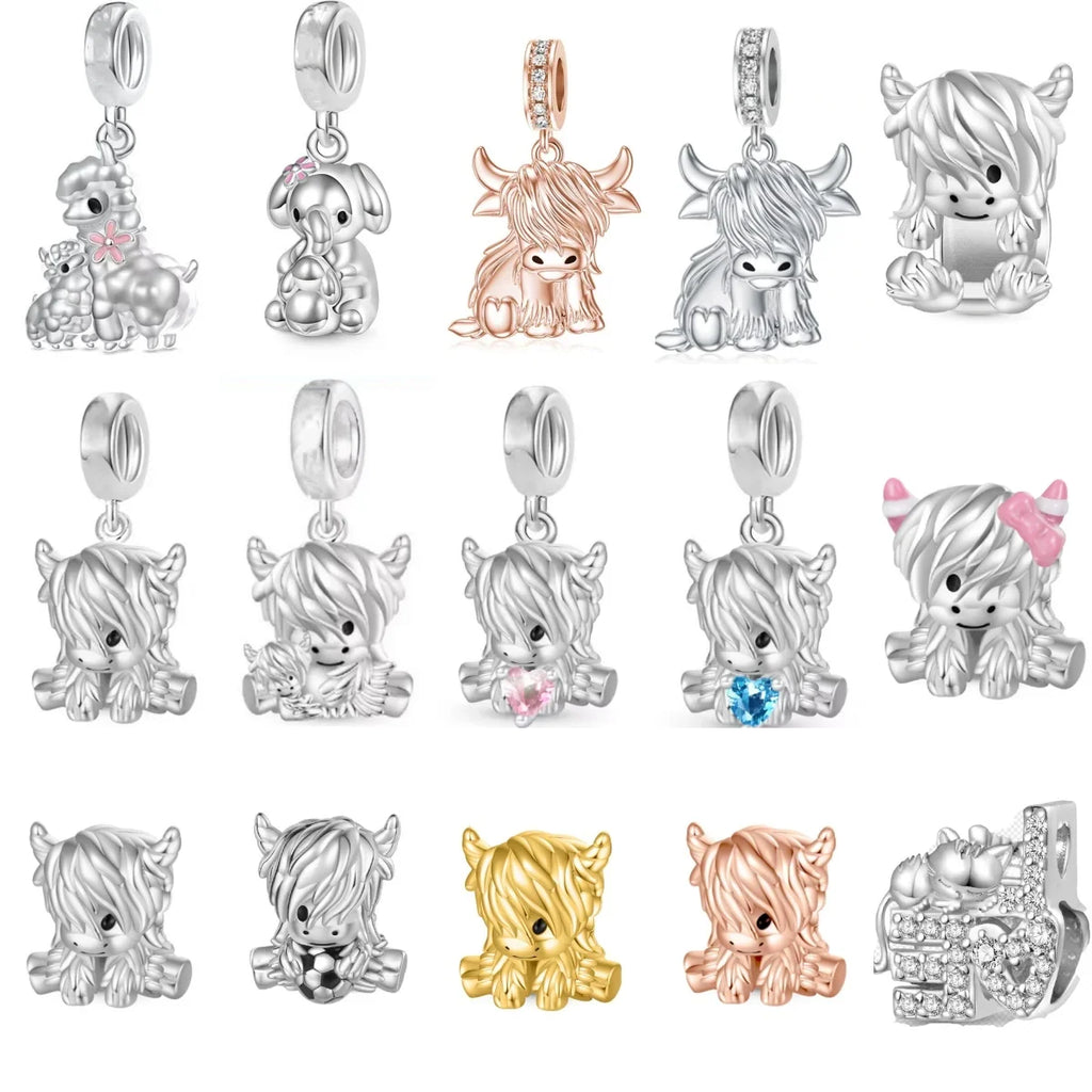 Fashionable 925 Sterling Silver Highland Cow Animal Pendant Suitable for Bracelets, Necklaces, DIY Women's Jewelry Accessories