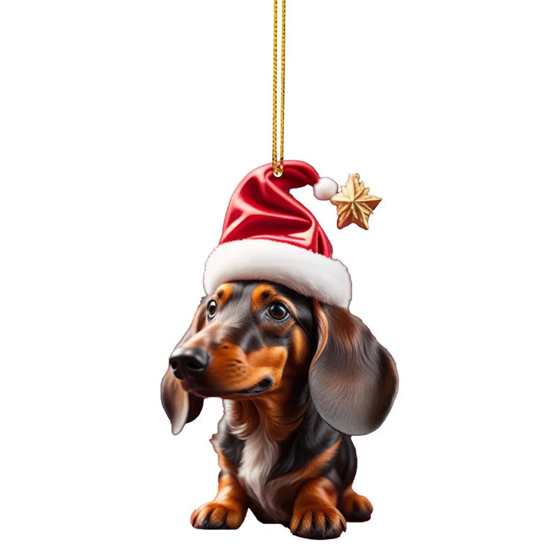 Cartoon Cute Dog Christmas Ornaments Fun Dachshund Dog Hanging Decoration Xmas Tree Graphic Design Pendant Home Car Decor