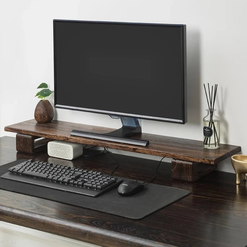 Solid Wood Monitor Stand Ergonomic Desktop Riser for Computer Screen Office Desk Organizer Natural Wooden Shelf & Laptop Stand