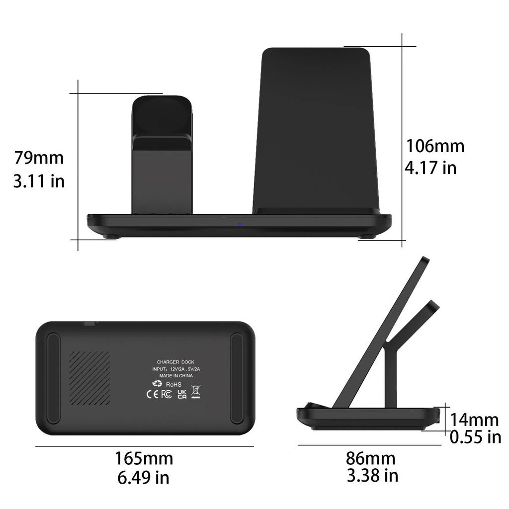 3 In 1 Wireless Charger Stand Pad for iPhone 16 15 14 13 12 Pro Max Airpods Pro 2 3 iWatch 10 9 8 7 6 Fast Charging Dock Station