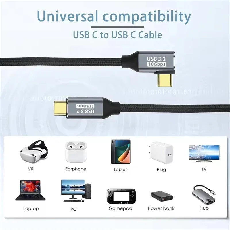 100W PD 5A Type USB C 3.1 Gen 2 Male to Female Extension Cord 90 Angle 10Gbps USB C Extender Data Cables Fast Charging Cable
