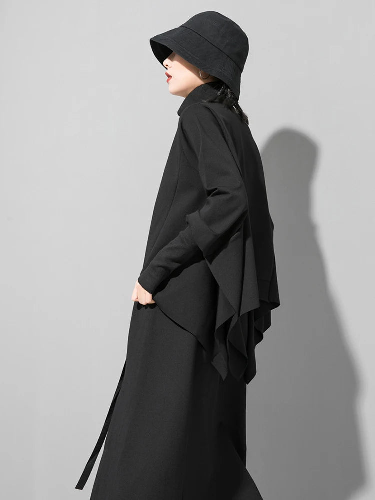 [EAM] Loose Fit Black Asymmetrical Big Size Sweatshirt New Turtleneck Long Sleeve Women Big Size Fashion Tide Spring 2026 OA869