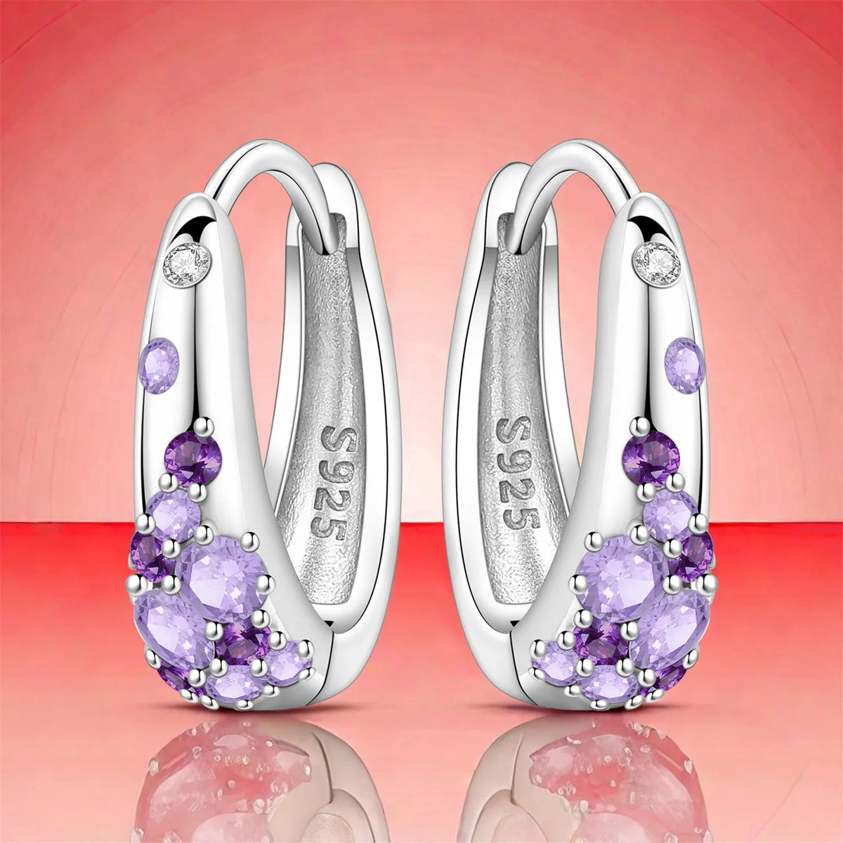 PANPOKI S925 Sterling Silver Purple Zircon Series Earrings Hoop Earrings For Women Jewelry Original Party Trendy Gifts