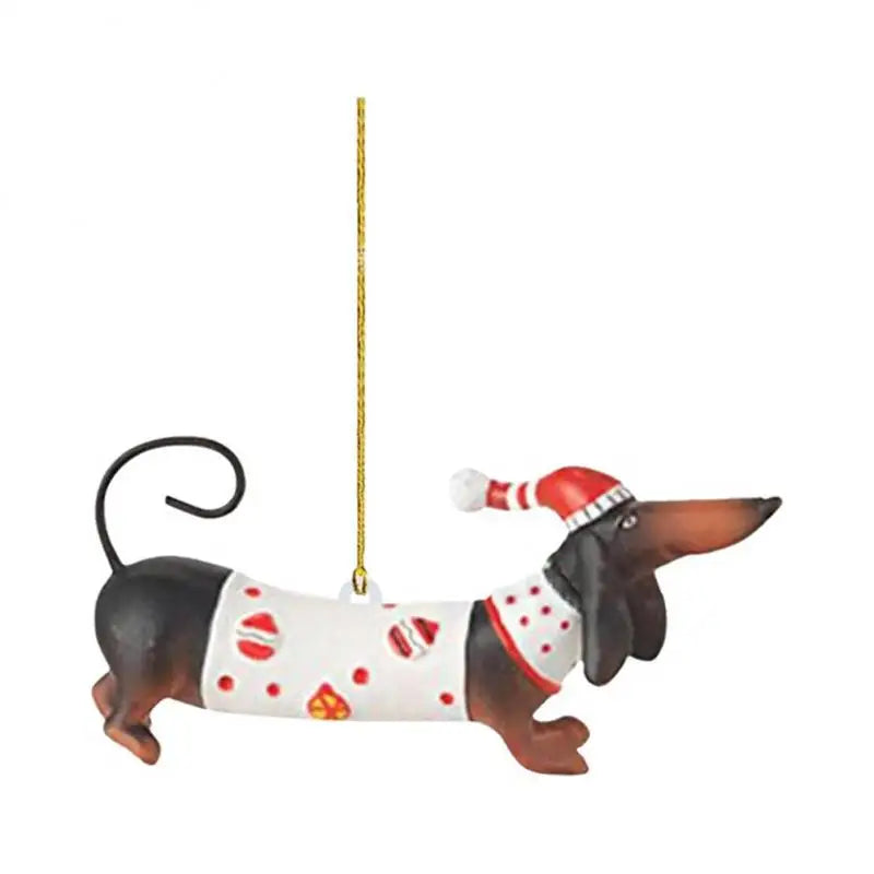 Cartoon Cute Dog Christmas Ornaments Fun Dachshund Dog Hanging Decoration Xmas Tree Graphic Design Pendant Home Car Decor